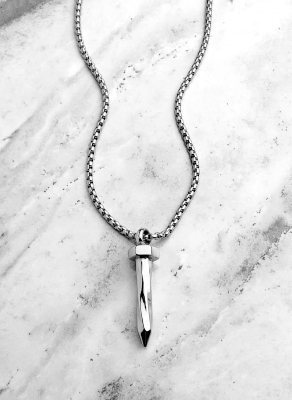 Picture of Hip Hop Twisted Nail Shape Pendant Necklace for Men Silver 