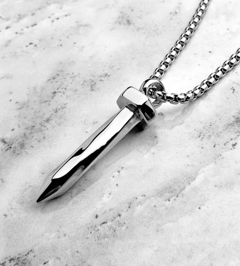 Picture of Hip Hop Twisted Nail Shape Pendant Necklace for Men Silver 