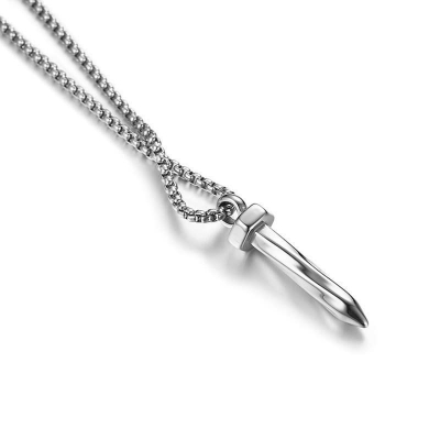 Picture of Hip Hop Twisted Nail Shape Pendant Necklace for Men Silver 