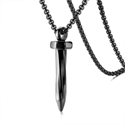 Picture of Trendy Twisted Nail Shape Pendant  Stainless Steel Silver Cross Pendant Necklace For Men Black 