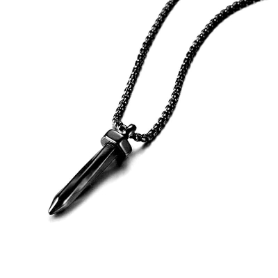 Picture of Trendy Twisted Nail Shape Pendant  Stainless Steel Silver Cross Pendant Necklace For Men Black 