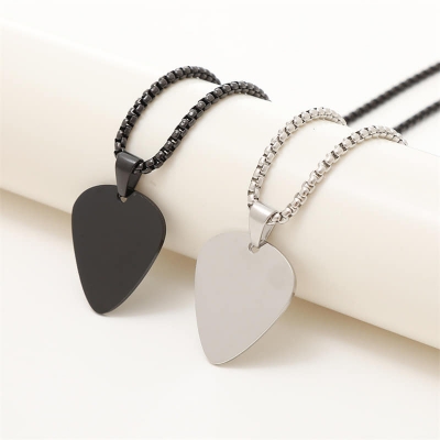 Picture of Stainless Steel  Blank Guitar Pick Pendant Necklace Chain  For Men/ Gift for Men/Boys Silver 