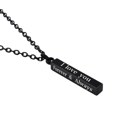 Picture of Black I Love You Forever & Always Letter Charm Necklace Lettering Wishing Pendant For Men Black 