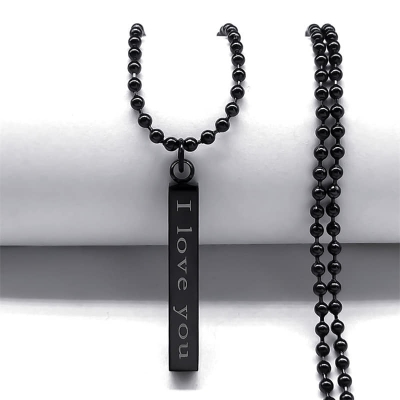Picture of Black I Love You Forever & Always Letter Charm Necklace Lettering Wishing Pendant For Men Black 