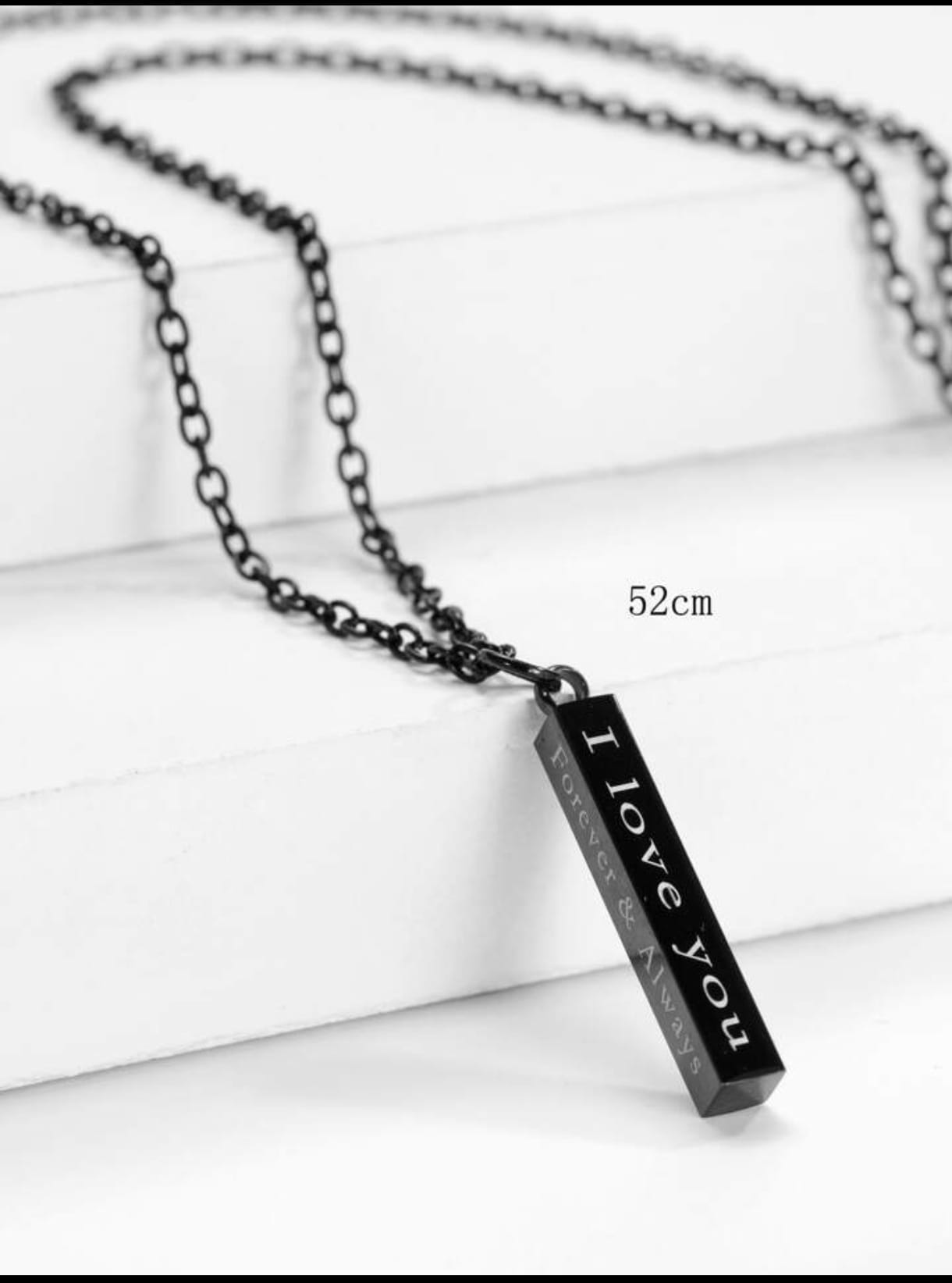 Picture of Black I Love You Forever & Always Letter Charm Necklace Lettering Wishing Pendant For Men Black 