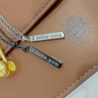 Picture of Black Silver I Love You Forever & Always Letter Charm Necklace Lettering Wishing Pendant For Men  