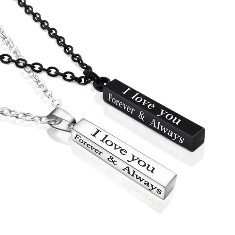 Picture of Black Silver I Love You Forever & Always Letter Charm Necklace Lettering Wishing Pendant For Men  
