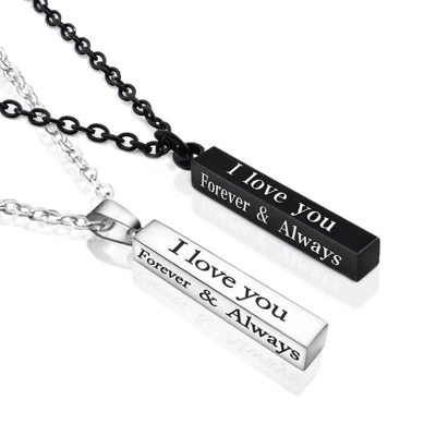 Picture of Black Silver I Love You Forever & Always Letter Charm Necklace Lettering Wishing Pendant For Men  