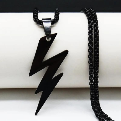 Picture of Black  Lightning Pendant Stainless Steel Chain For Men  