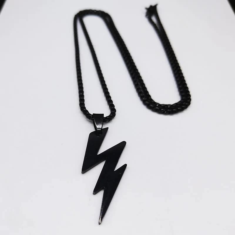Picture of Black  Lightning Pendant Stainless Steel Chain For Men  