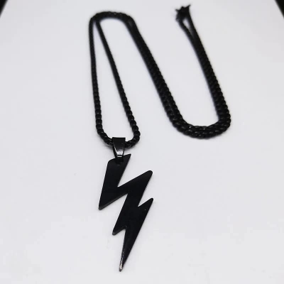 Picture of Black  Lightning Pendant Stainless Steel Chain For Men  