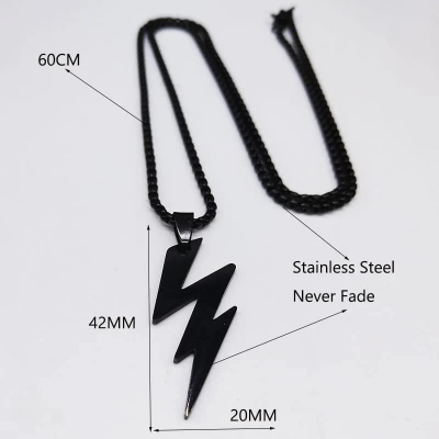 Picture of Black  Lightning Pendant Stainless Steel Chain For Men  