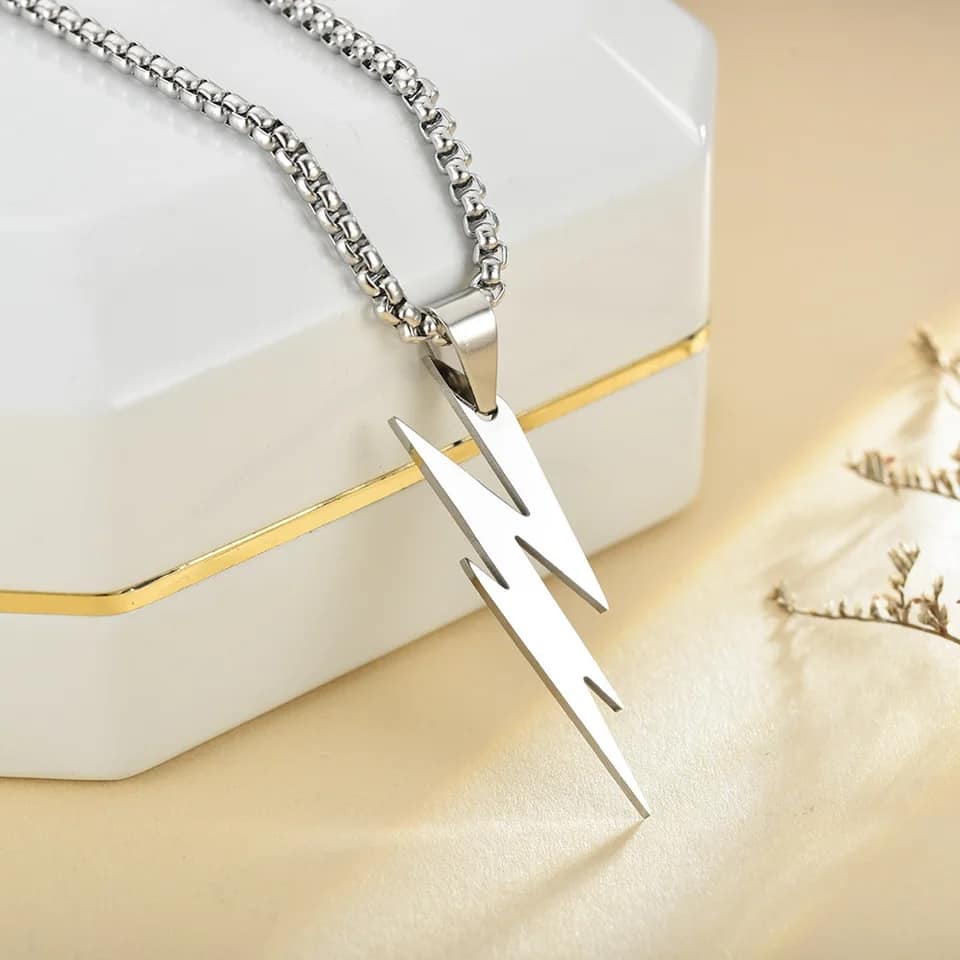 Picture of Men Lightning Bolts  Pendants Silver Color Stainless Steel Link Chain Fashion Jewelry Chain For Men/Gift for Men/Boys  