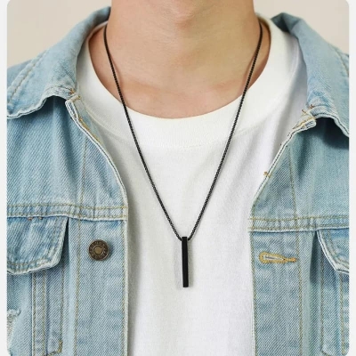 Picture of Black Stainless Steel Trendy Fashion Necklace For Men  