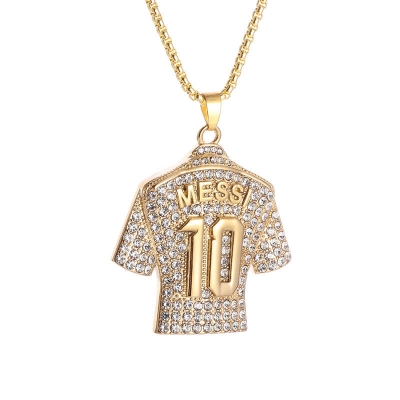Picture of New Crystals Football MESSI Jersey Pendant Necklace Chain  for Men Gold 