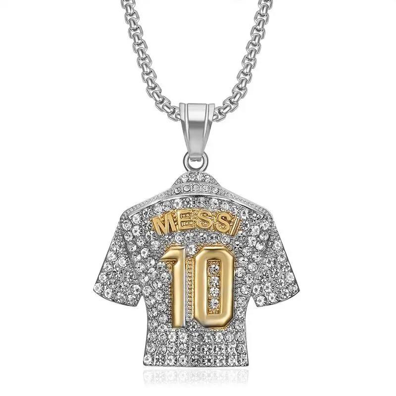 Picture of Crystals Football MESSI Jersey Pendant Necklace Chain  for Men Silver 