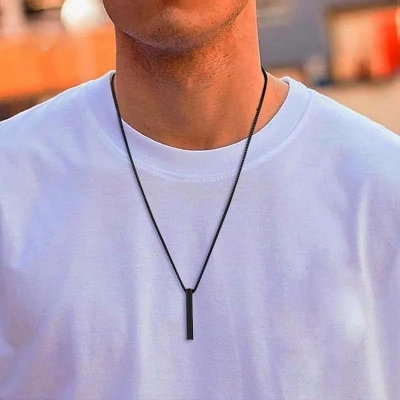 Picture of New Trendy Simple Stainless Steel Cuban Black Chain Necklace for Men - Men's Pendant Black 