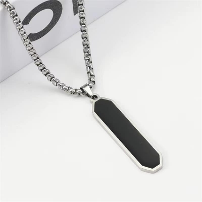 Picture of Black Square Necklaces for Men Silver 