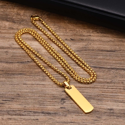 Picture of Fashionable Boys Pendant and Bar Necklace for Men, Stainless Steel  Gold Gold 
