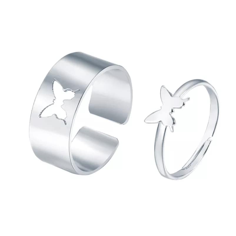 Picture of Butterfly Heart Rings for Women Men Lover Couple Ring Set Silver 