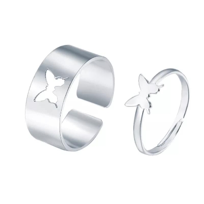 Picture of Butterfly Heart Rings for Women Men Lover Couple Ring Set Silver 