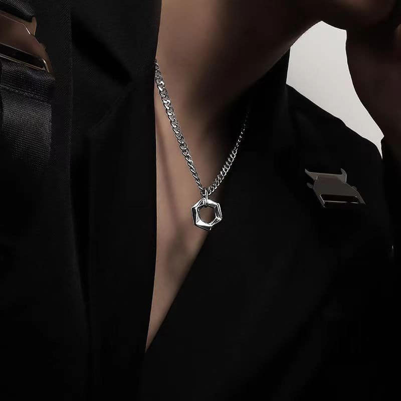 Picture of Simple Style Pendant Male Hexagonal Star Pattern Titanium Steel Pendant Necklace for Men Silver 