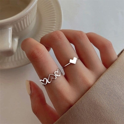 Picture of New Silver Color Alloy Couple Rings Set For Men Women Adjustable 