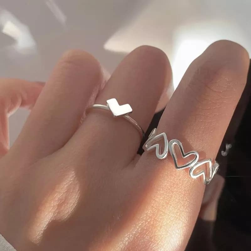 Picture of New Silver Color Alloy Couple Rings Set For Men Women Adjustable 