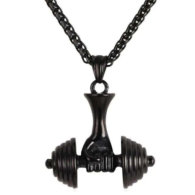 Picture of New Fashionable Dumbbell pendant men Gym Bodybuilding Weight Lifting Jewelry Charm Fitness For Men's Necklace Black 