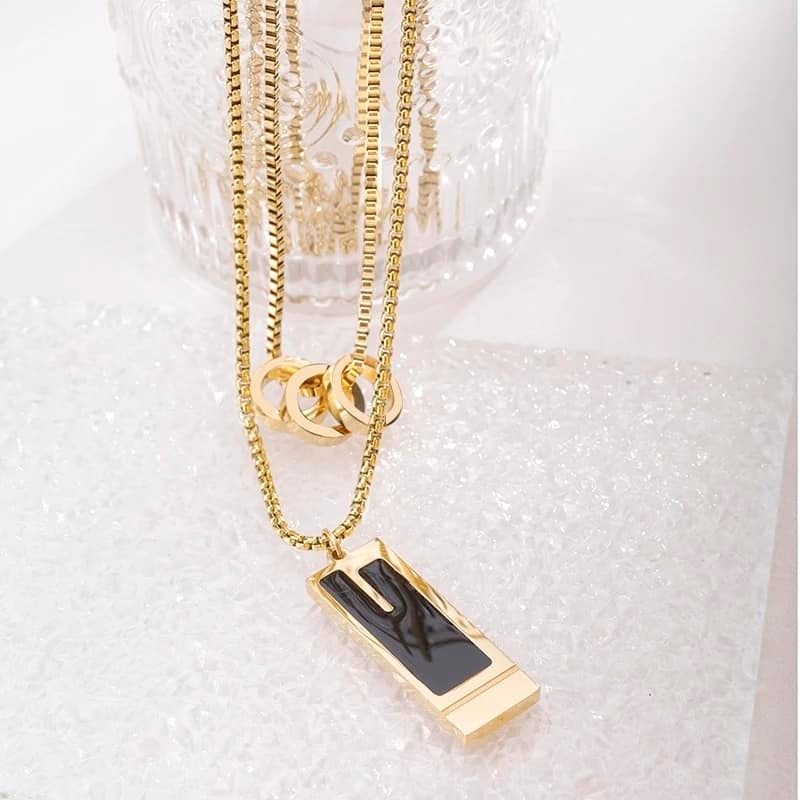 Picture of Golden Black Stainless Steel Chain Pendant Necklace - Personalized Men's Fashion Jewelry Chain for Men  