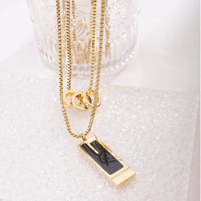 Picture of Golden Black Stainless Steel Chain Pendant Necklace - Personalized Men's Fashion Jewelry Chain for Men  