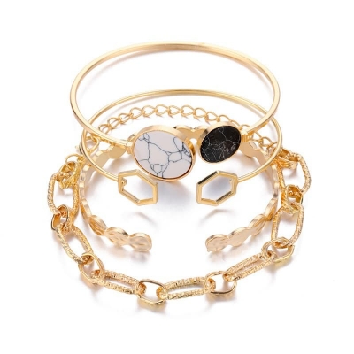 Picture of 4pcs/set Gold Color Link Chain Bracelets For Women Simple Chain Bracelets Fashion- Bracelets For Women  