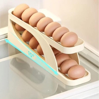 Picture of Double-Layer Egg Dispenser Automatic Roll-Down Egg Storage Rack Slide Egg Carton Refrigerator Egg Basket Kitchen Countertop Egg Holder _Fashionable Point White 