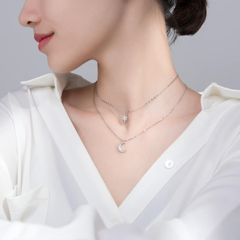 Picture of New Cute Zircon Moon Pendant Necklace for Women  Adjustable