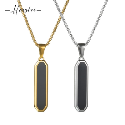 Picture of Pendant Necklace-Stainless Steel Rhombus Slanted Bar Charm-Necklaces  Chain For Men  