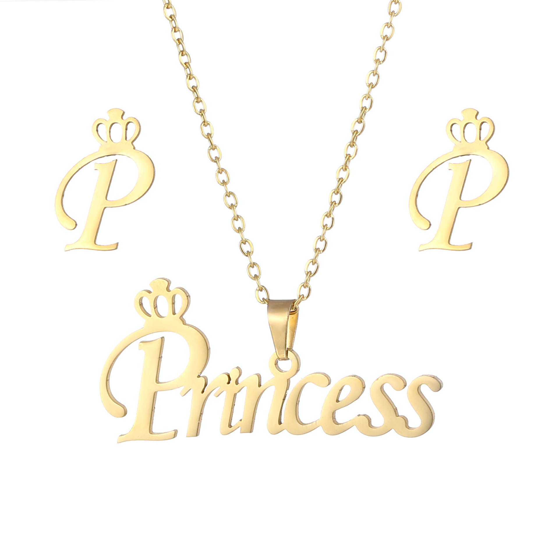 Picture of Stainless Steel Necklace and Earrings Set Gift For Women Gold 