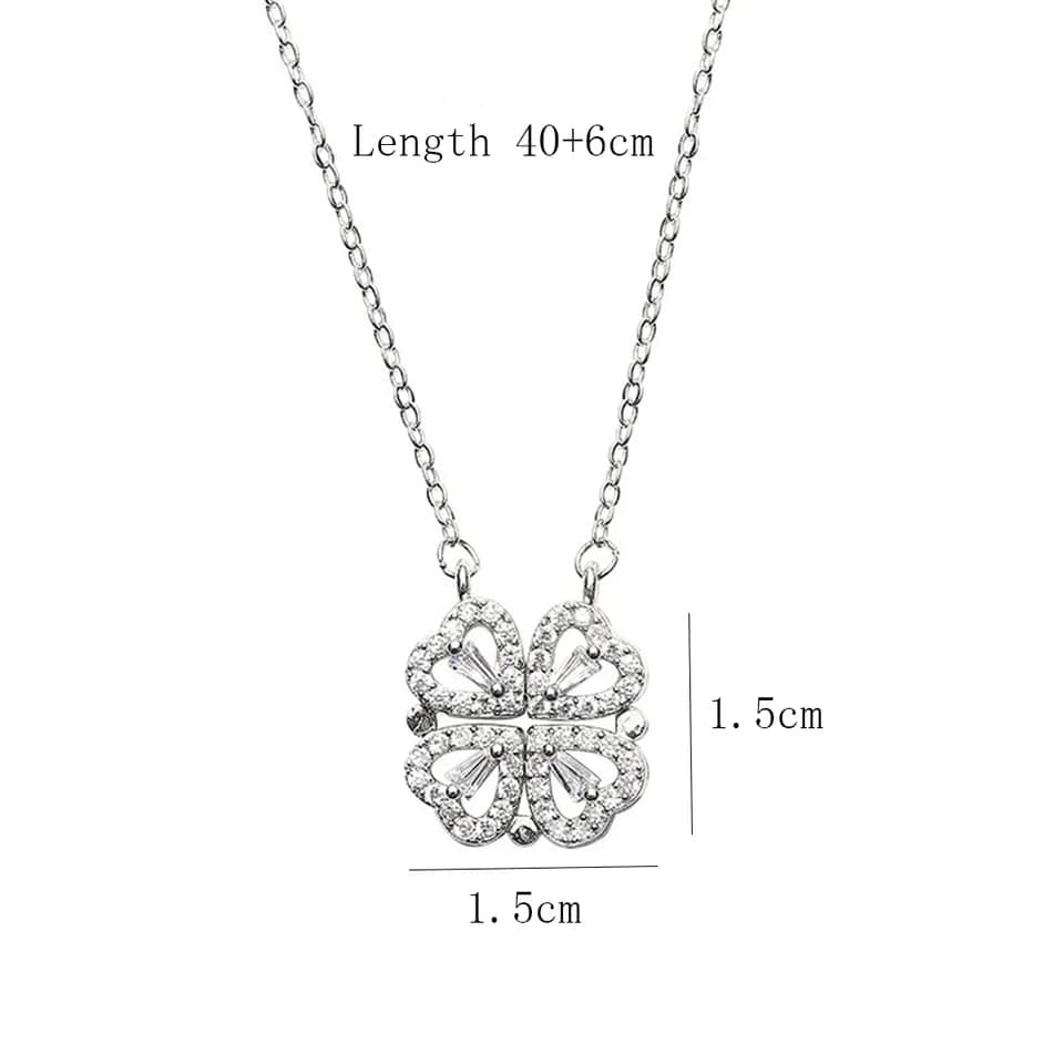 Picture of New Heart Shape Clover Pendant Nacklace  Four Heart Two Pendant Chain Magnetic for Women & Girls Silver 