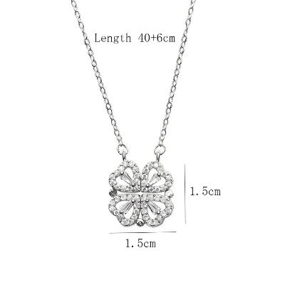 Picture of New Heart Shape Clover Pendant Nacklace  Four Heart Two Pendant Chain Magnetic for Women & Girls Silver 