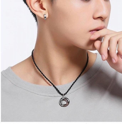 Picture of Punk Round Stylish  Men Pendant Necklaces Metal Cool Leather Chain Pendant -Unique Desing Pendant Chain For Men's-Chain For Men-Men's Pendant Black 