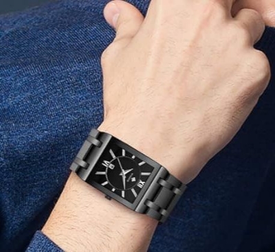 Picture of Full Black Men's Analog Quartz Watch with Date Waterproof Stainless Steel Fashion Business Casual Unisex Gift Black 