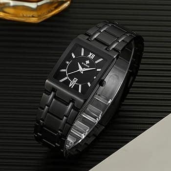 Picture of Full Black Men's Analog Quartz Watch with Date Waterproof Stainless Steel Fashion Business Casual Unisex Gift Black 