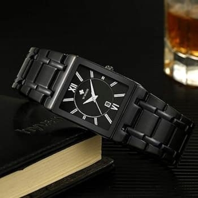 Picture of Full Black Men's Analog Quartz Watch with Date Waterproof Stainless Steel Fashion Business Casual Unisex Gift Black 