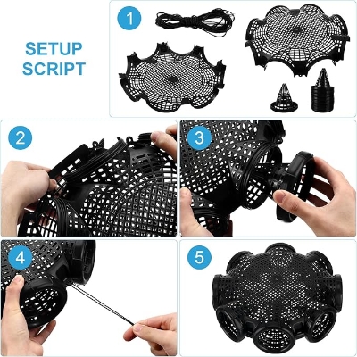 Picture of Holes Catch Mixed Fish Trap Crayfish Catcher Outdoor Fishing Net Cage Plastic Fish Trap Cage Easy to Install Black  