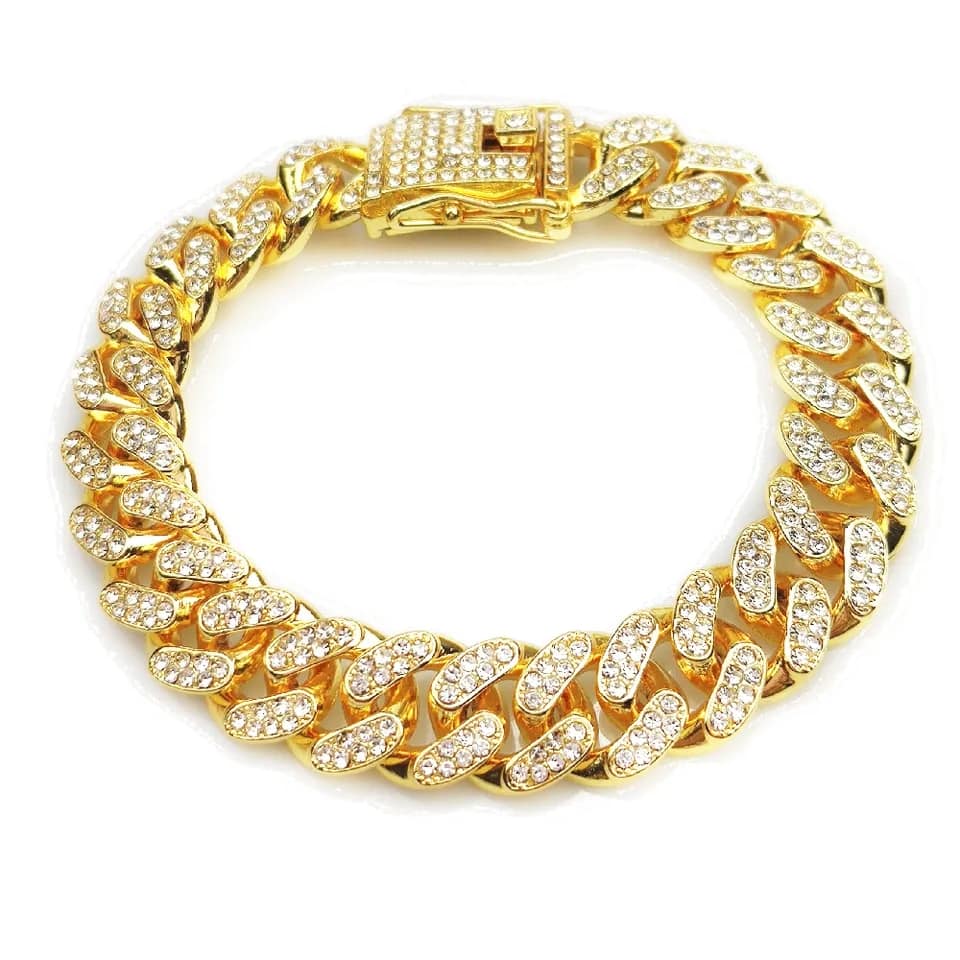 Picture of Miami Bracelet Full Iced Out Bling  Diamonds Choker Jewelry Gifts for Men Gold 