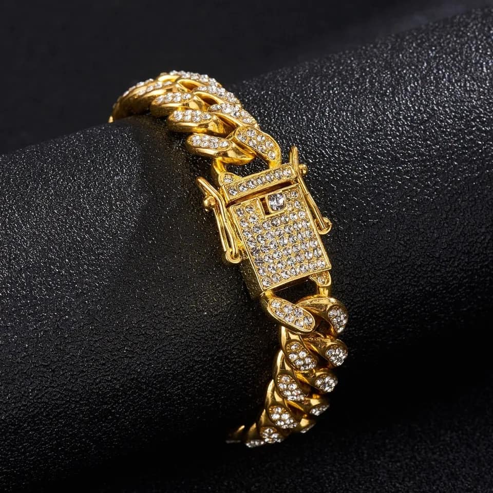 Picture of Miami Bracelet Full Iced Out Bling  Diamonds Choker Jewelry Gifts for Men Gold 