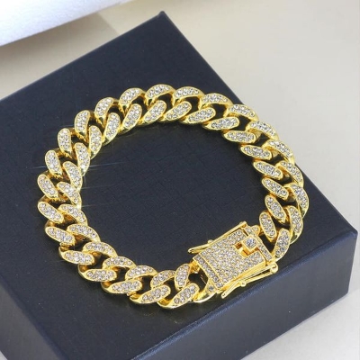 Picture of Miami Bracelet Full Iced Out Bling  Diamonds Choker Jewelry Gifts for Men Gold 