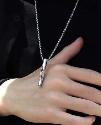 Picture of Hoigblxy -Bar Pendant Necklace Men Stainless Steel Chain Pendant Necklace For Men Jewelry Gift Silver 