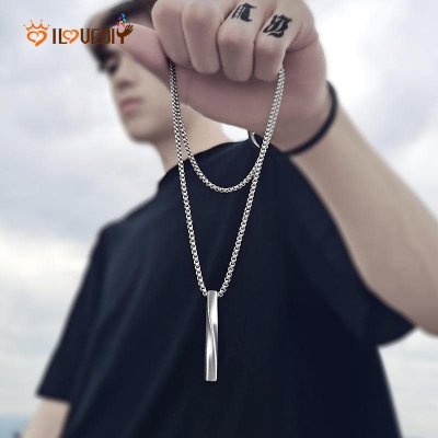 Picture of Hoigblxy -Bar Pendant Necklace Men Stainless Steel Chain Pendant Necklace For Men Jewelry Gift Silver 