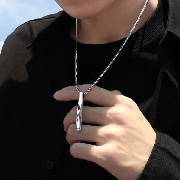 Picture of Hoigblxy -Bar Pendant Necklace Men Stainless Steel Chain Pendant Necklace For Men Jewelry Gift Silver 
