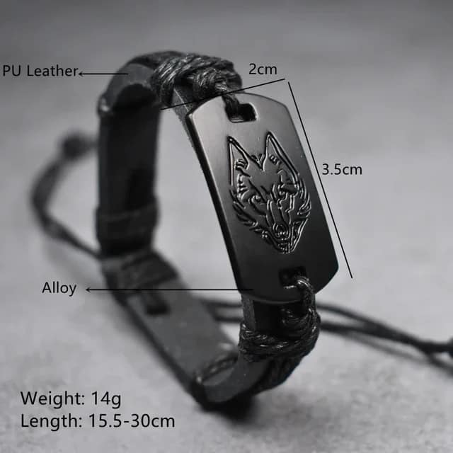 Picture of Braided Punk Style Leather Bracelet Black Wolf Head for Men Beige 